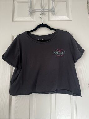 Salt Life Cropped Tee in Charcoal with Teal Logo